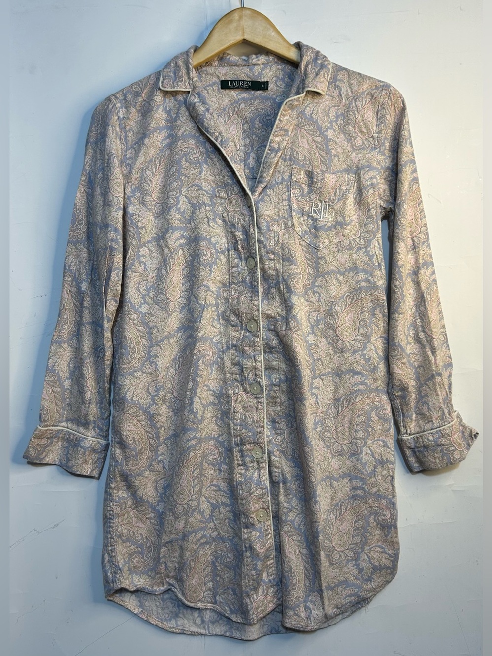 Lauren Ralph Lauren Pink and Blue Paisley Button-Down Sleep Shirt